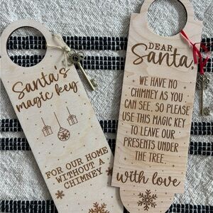 Santa's Magic Key Door Hanger Set - Laser Engraved (Sawdust & Twine).